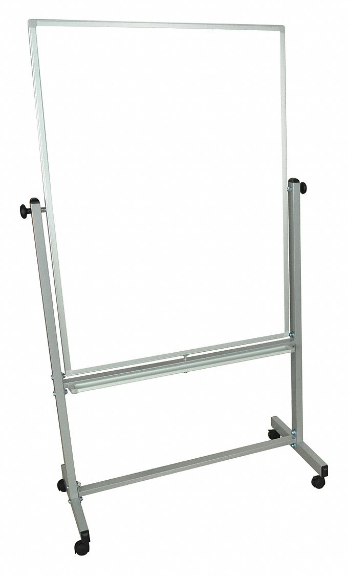 Dry Erase Board: Mobile/Casters, 48 in Dry Erase Ht, 36 in Dry Erase Wd, 20 1/2 in Dp, Silver, White