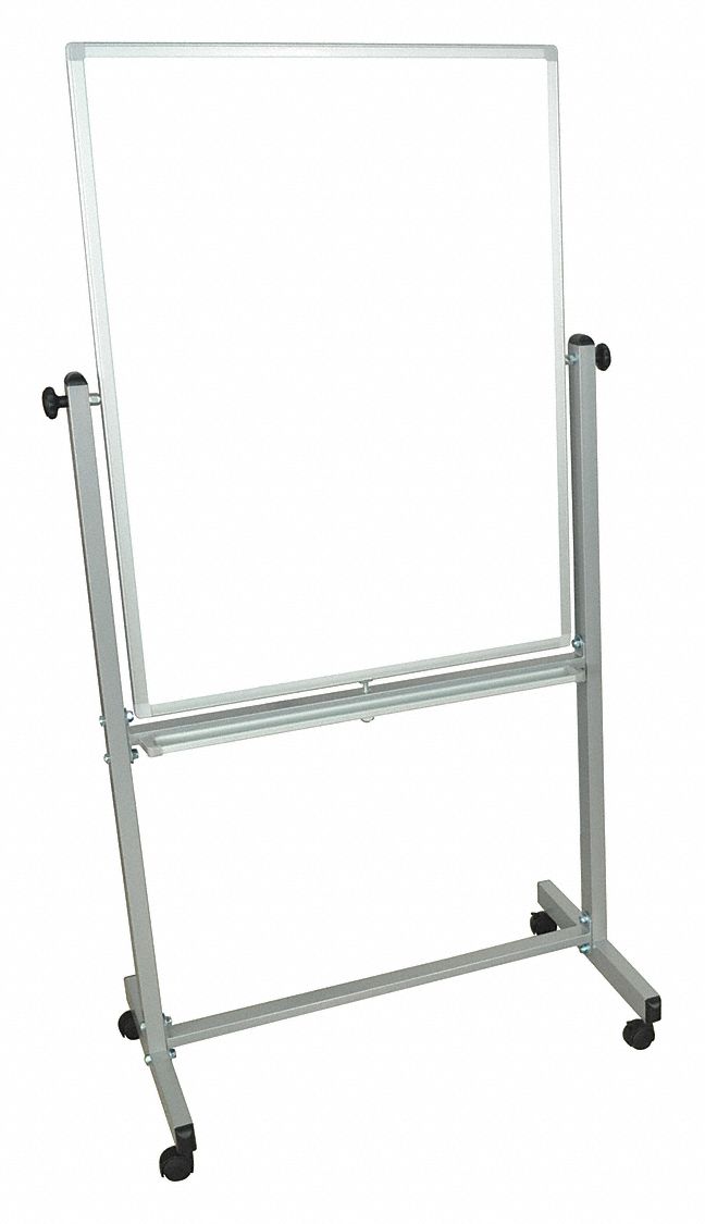 Dry Erase Board: Mobile/Casters, 39 1/2 in Dry Erase Ht, 30 in Dry Erase Wd, 20 1/2 in Dp, Silver