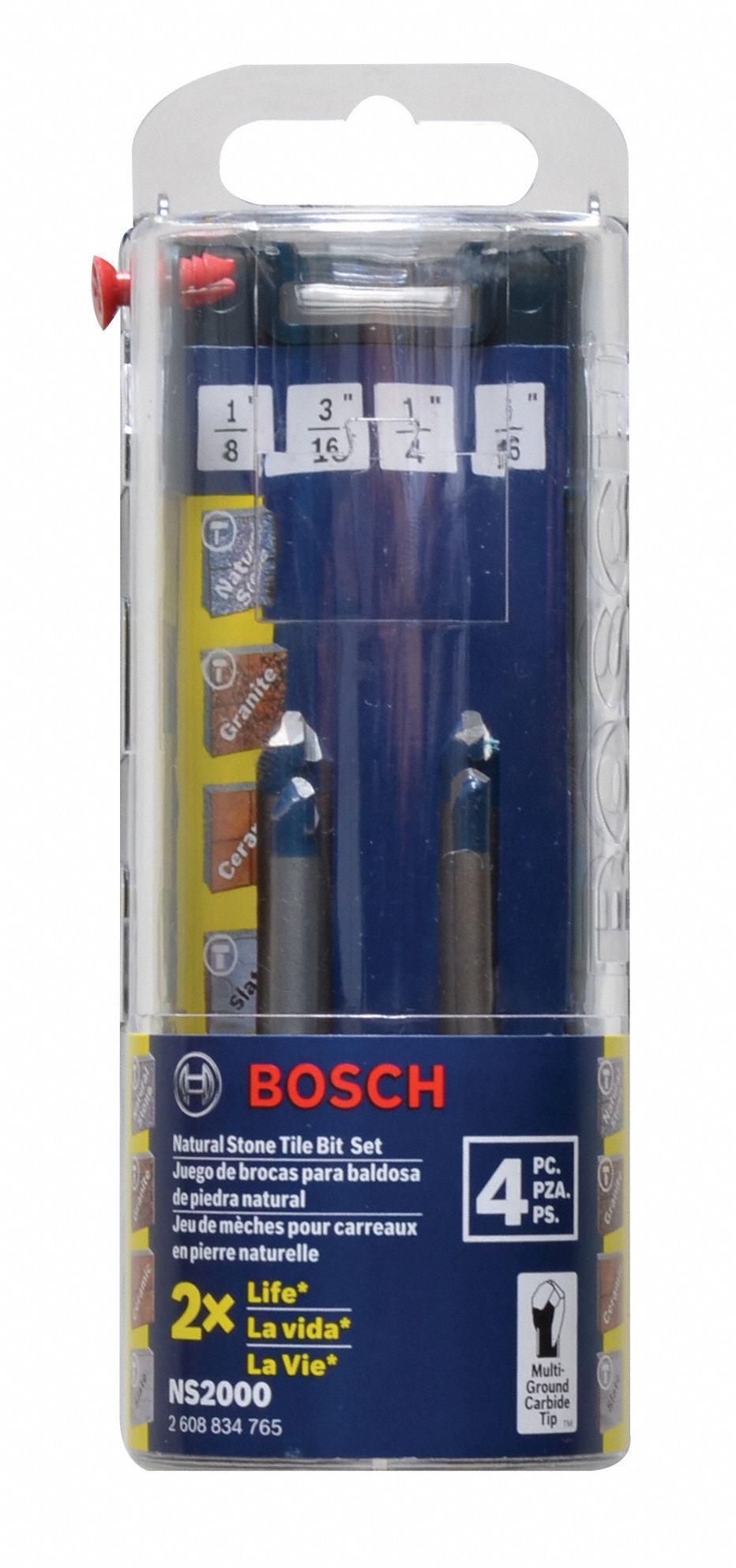 BOSCH 4PC Round Natural Stone Tile Drill Bit Set, Solid Carbide