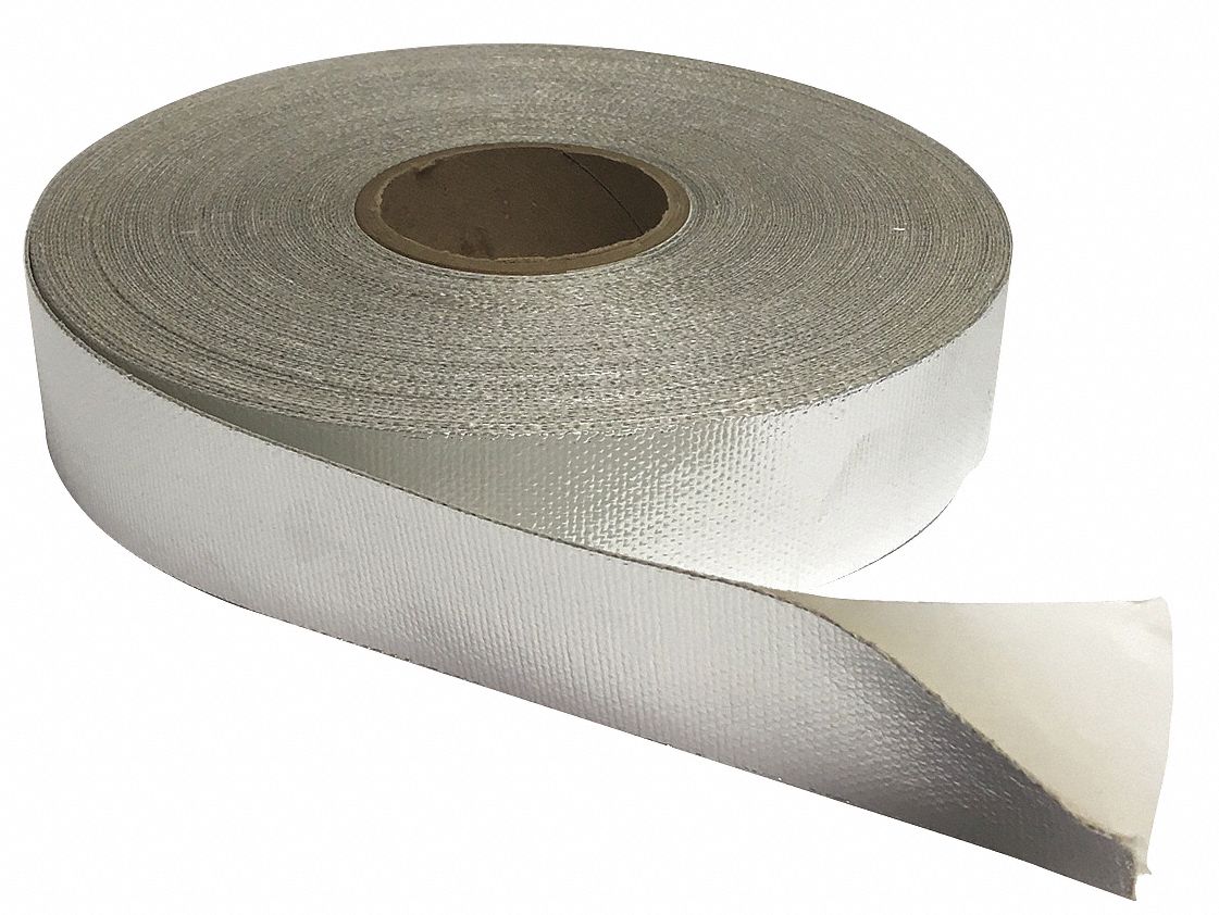 Foil Tape: Avsil, 2 in x 50 yd, 0.71 mil Thick, Fiberglass, Acrylic, 0° to 600°F, Silver, 4 Pack Qty