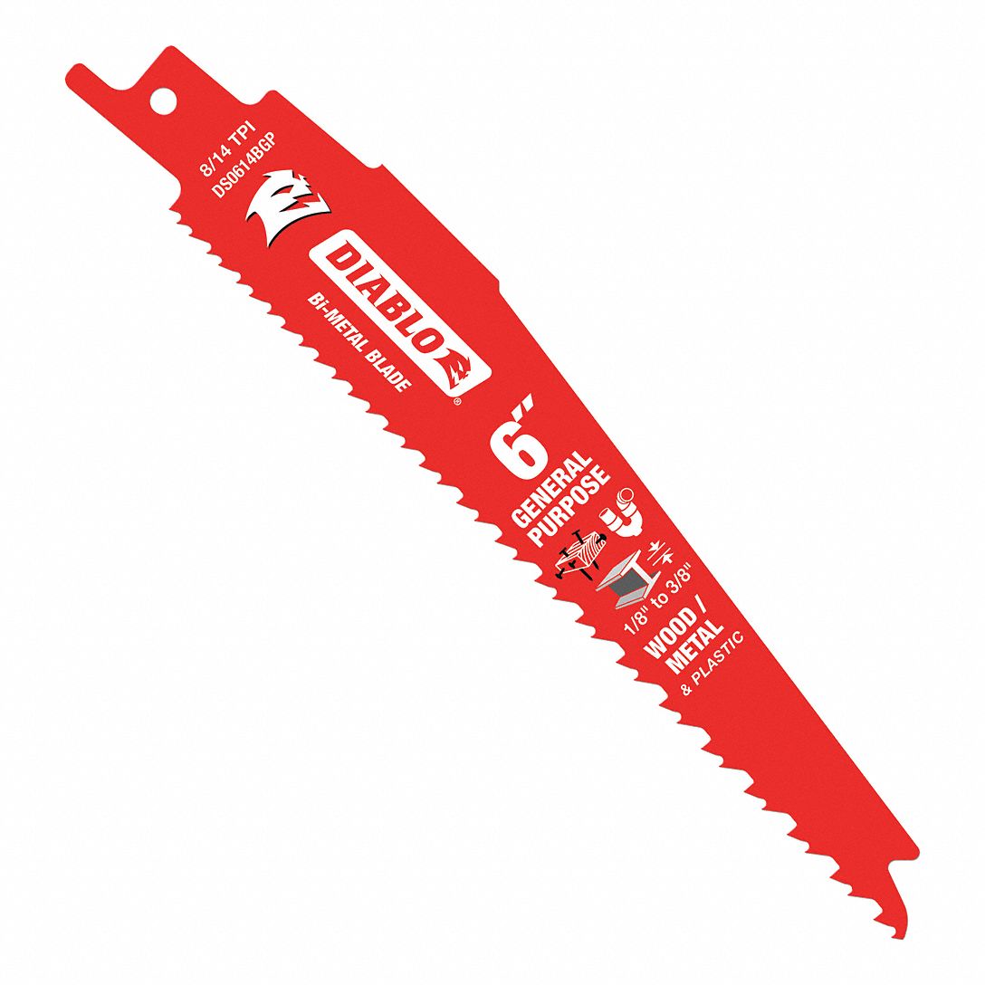 Reciprocating Saw Blade: 8/14 Teeth per Inch, 6 in Blade Lg, 0.05 in Blade Thick, 25 PK