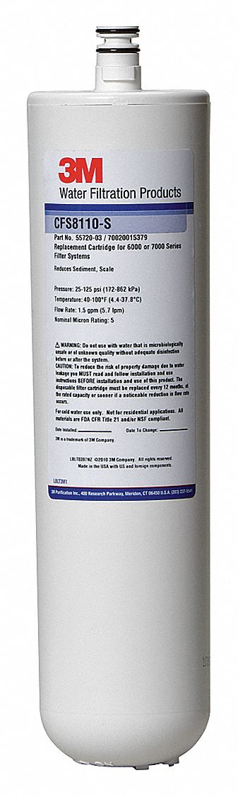 Quick-Connect Water Filter: 5 micron, 1.5 gpm, 20 in Overall Ht, 3 1/4 in Overall Dia