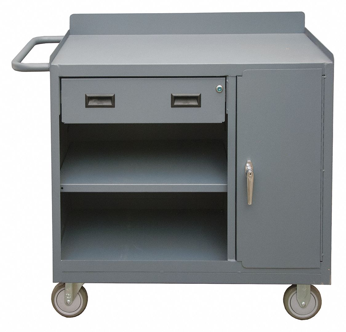 MOBILE CABINET WORKBENCH, 36 IN X 18 IN, STEEL, 1,200 LB OVERALL LOAD CAPACITY, GREY