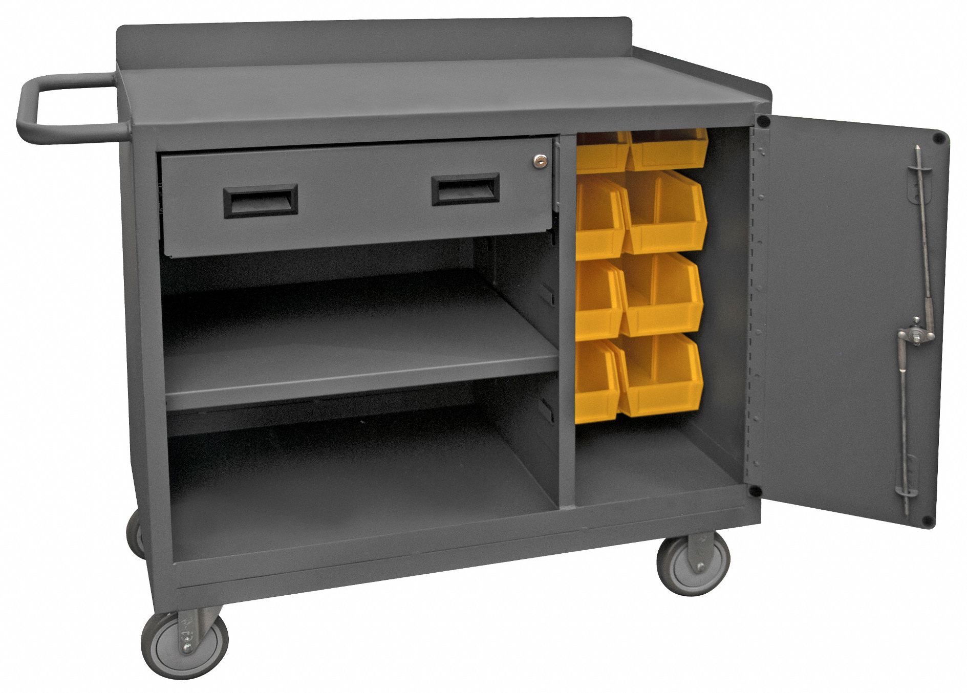 MOBILE CABINET WORKBENCH, 36 IN X 18 IN, STEEL, 1,200 LB OVERALL LOAD CAPACITY, GREY