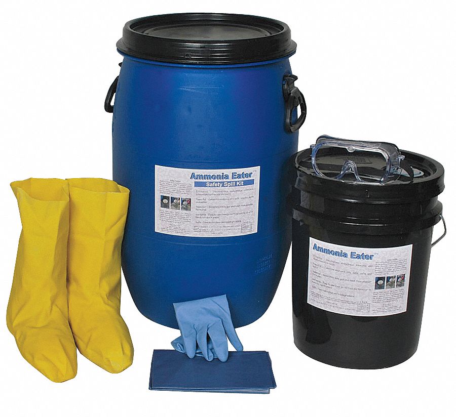 Neutralizing Spill Kit: 15 gal Volume Absorbed Per Kit, Ammonia Eater, Blue