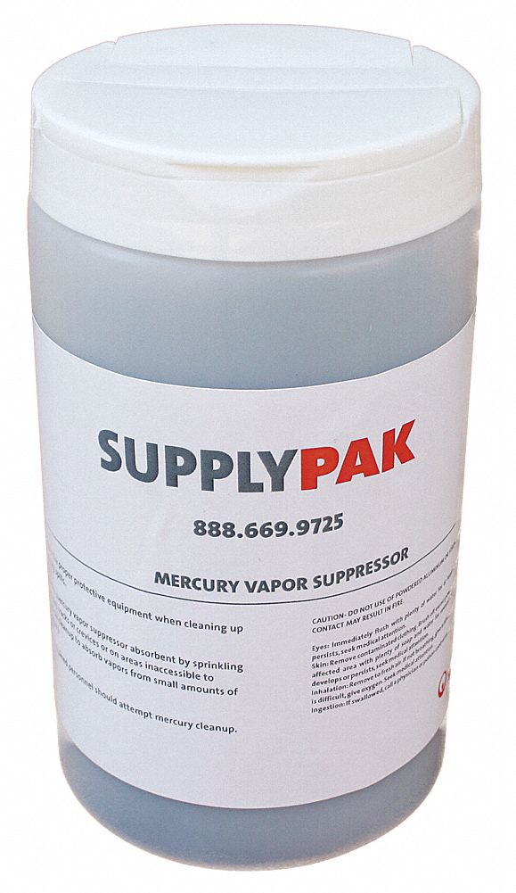 Mercury Vapor Suppressor: Vapor Suppressant, Pellets, 3 1/2 in x 6 5/8 in, Shaker Bottle