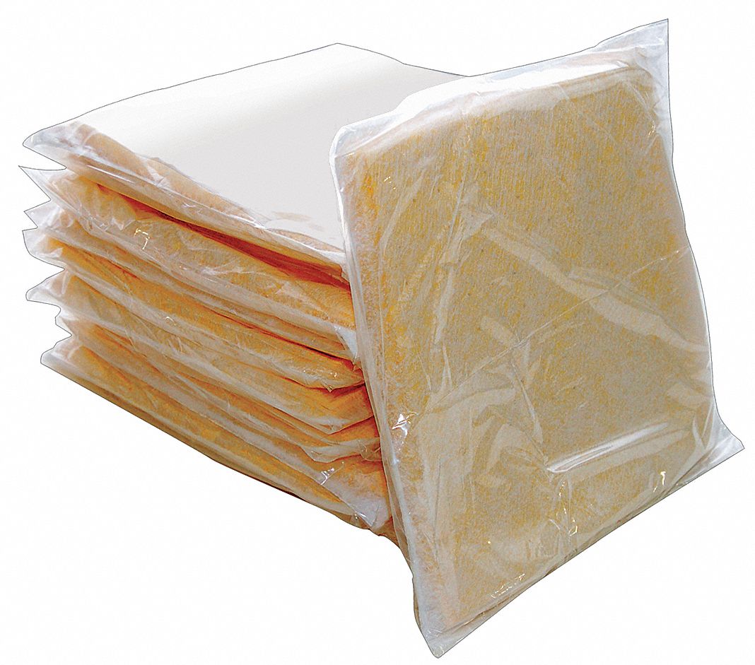 Sorbent Pillow: 17 in x 8 in, Polypropylene, Box, Yellow, 12 PK