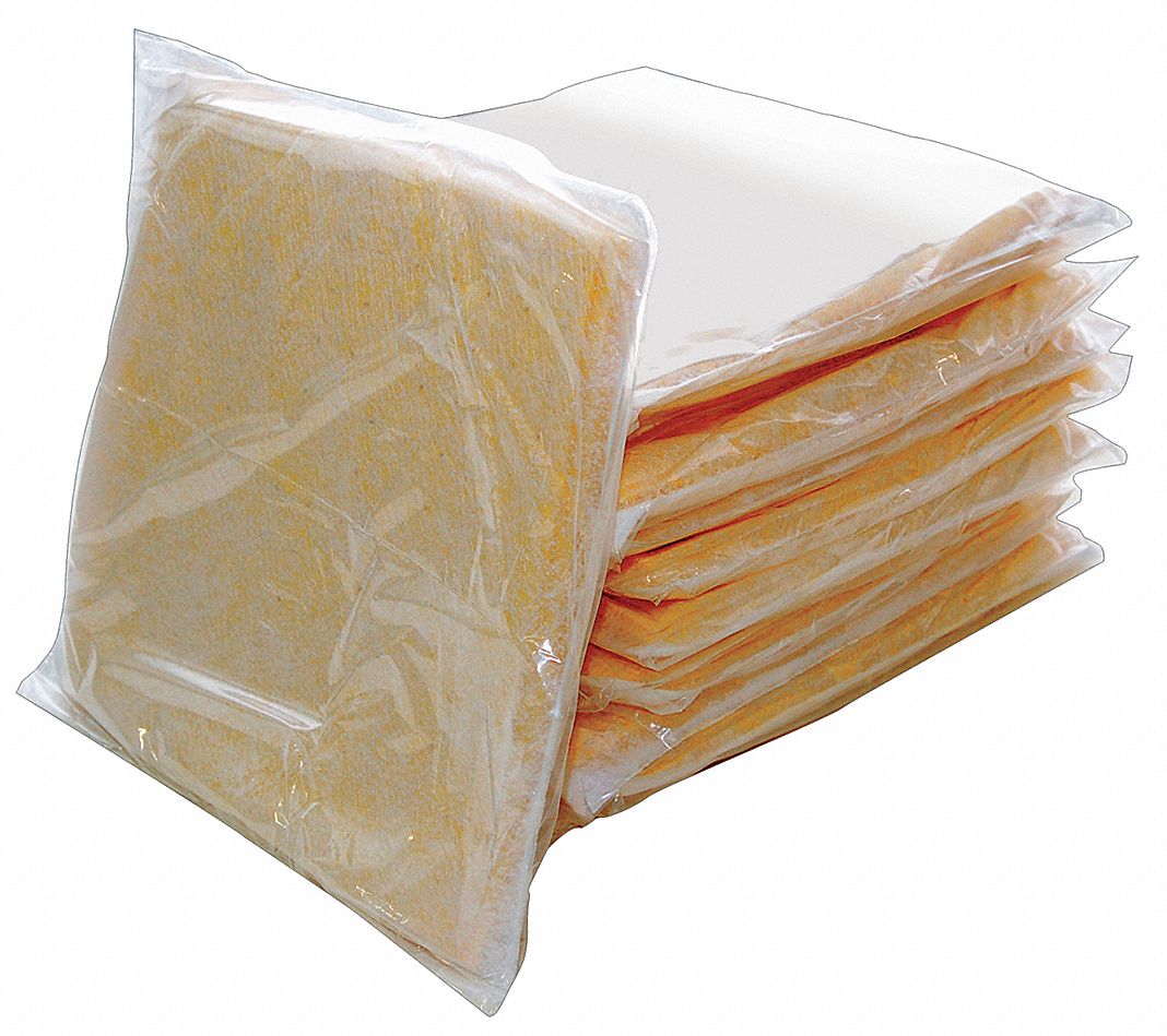 Sorbent Pillow: 18 in x 18 in, Polypropylene, Box, Yellow, 12 PK