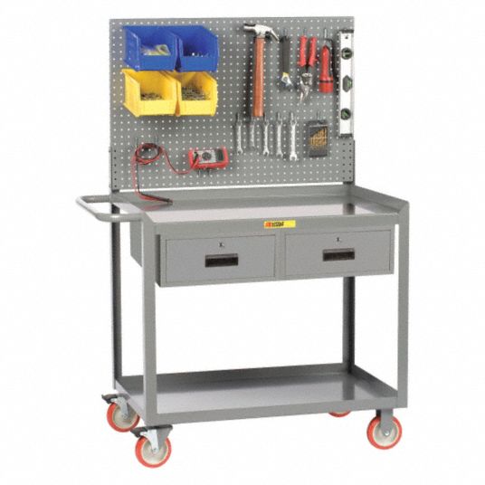 LITTLE GIANT Steel Mobile Workstation with Pegboard Storage: 1,200 lb Load  Capacity, 36 in x 24 in