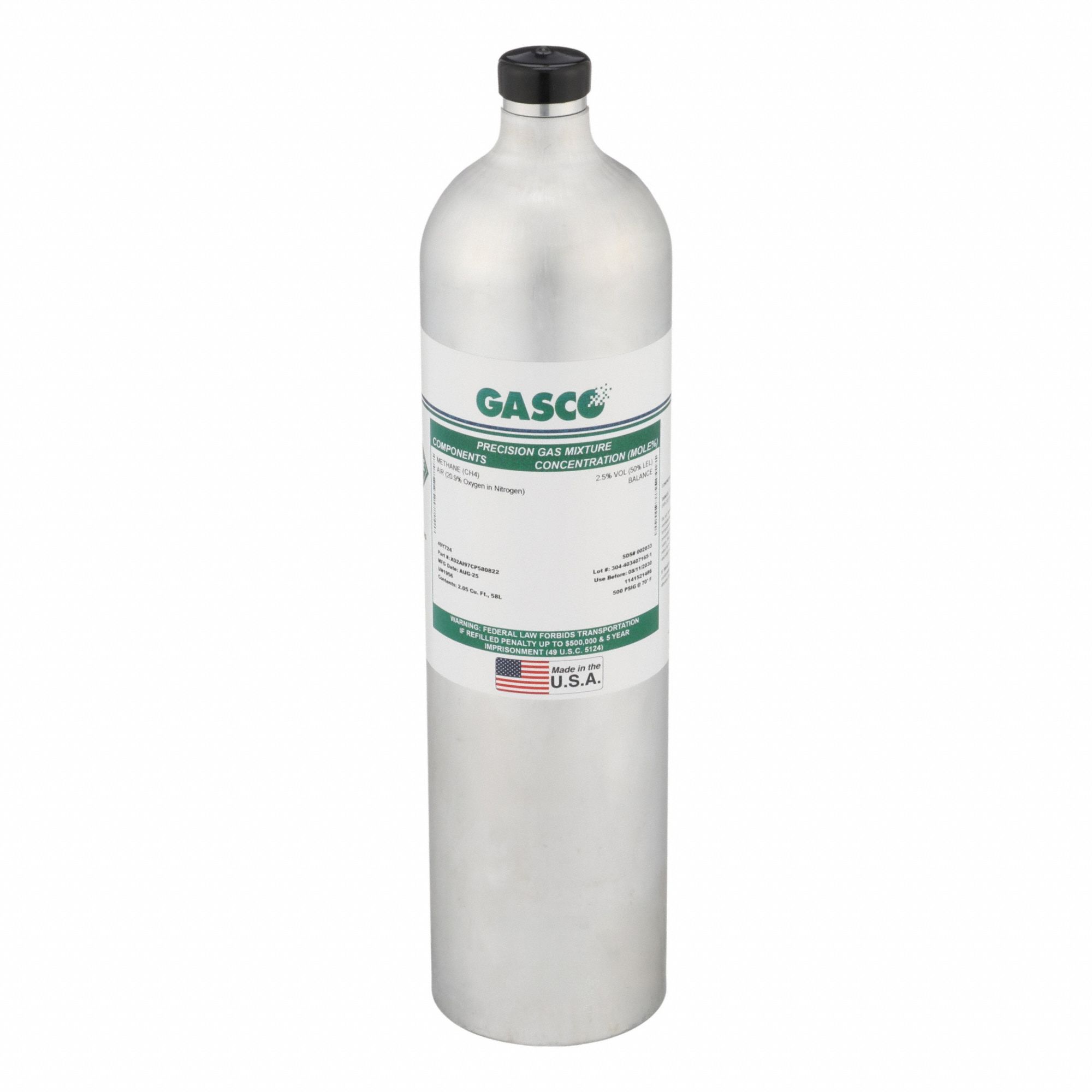 Calibration Gas: Air, Disposable, +/-5% Accuracy, 49Y724, X02AI97CP580822, Calibration Gas