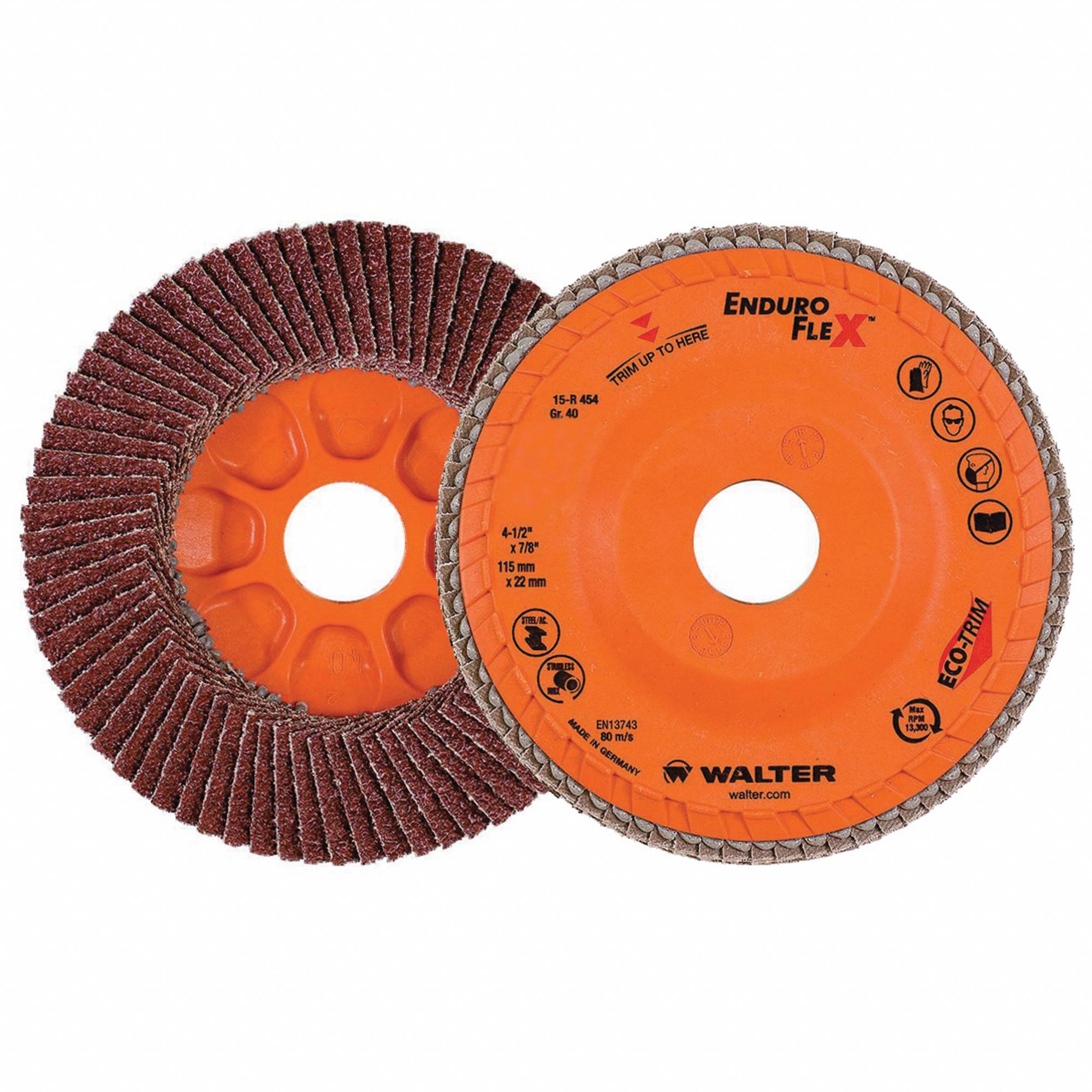 Flap Disc: Type 27, 4-1/2" x 7/8", Zirconia Alumina, 40 Grit