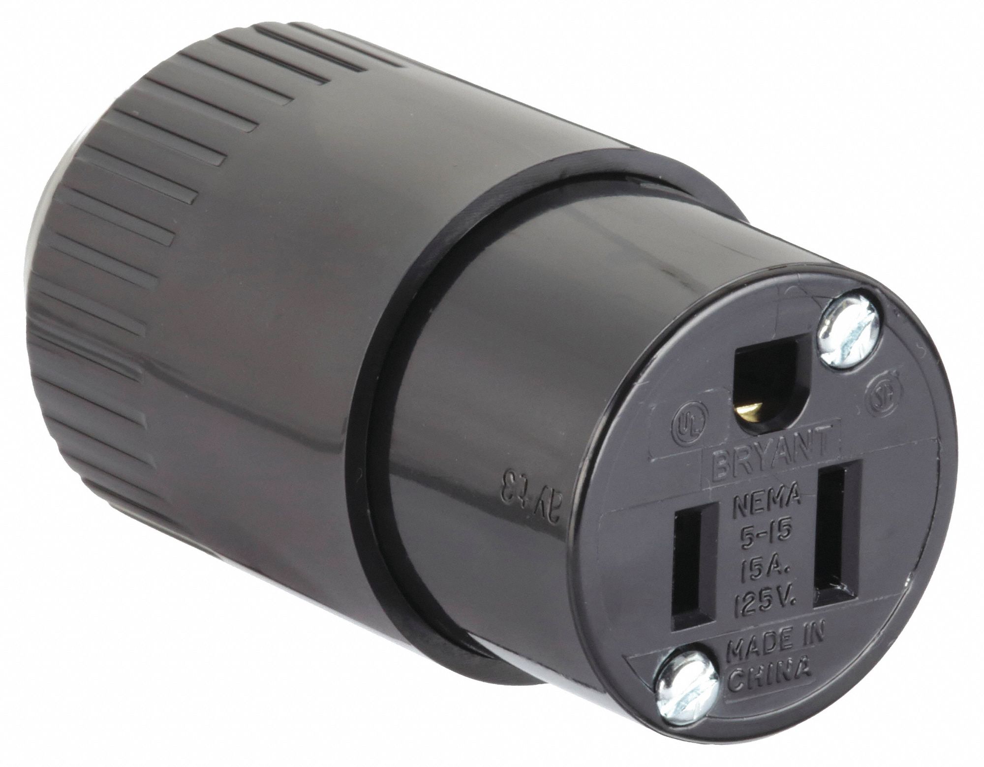 Straight Blade Connector: 5-15R, 15 A, 125V AC, 2 Poles, Black