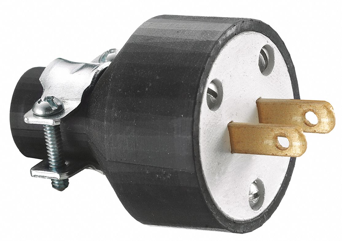 STRAIGHT BLADE PLUG, 1-15P, 15 A, 125V AC, 2 POLES, BLACK, SCREW TERMINALS, 1-15