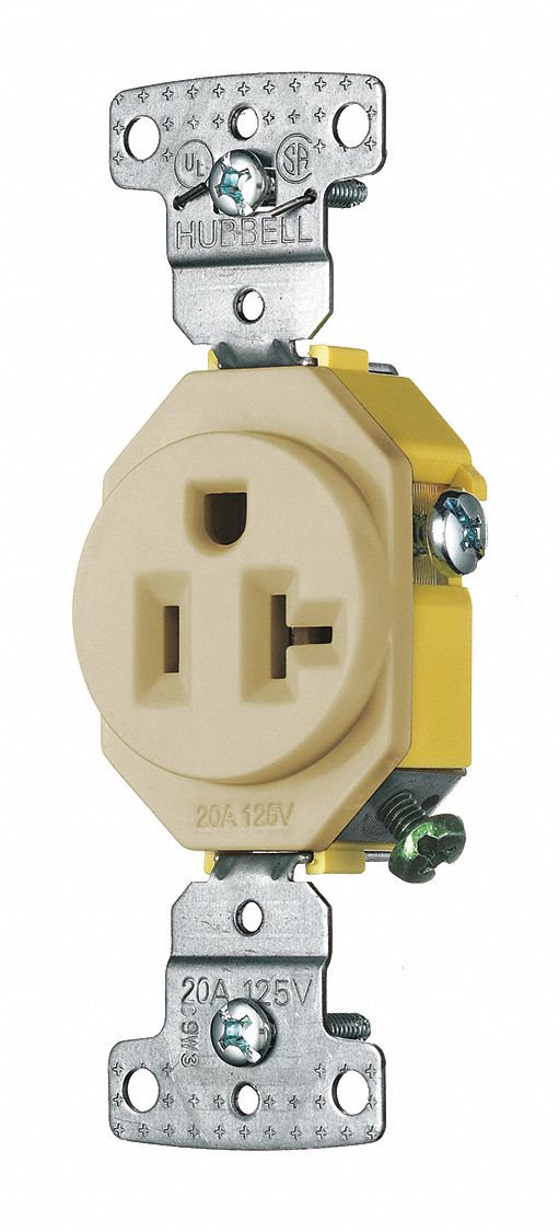 RECEPTACLE, SINGLE, IVORY, 5-20R, 20 A, 125V AC, 2 POLE/3 WIRE, SCREW TERMINALS