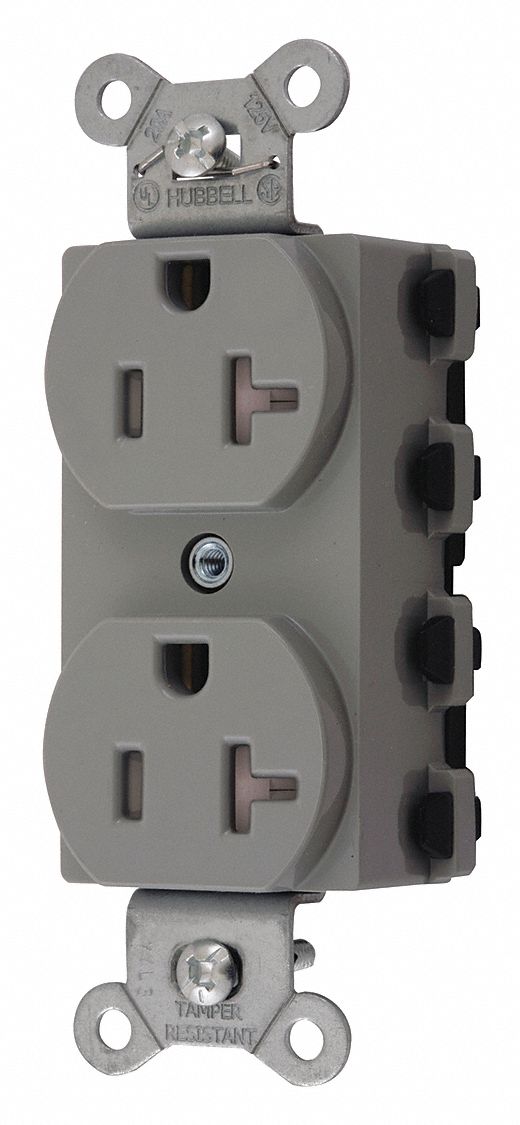 RÉCIPIENT, PRISE DOUBLE, 2 PÔLES/3 FILS, NYLON, 125 V CA, COURANT NOMINAL 20 A, CÂBLAGE MODULAIRE, 5-20R, GRIS