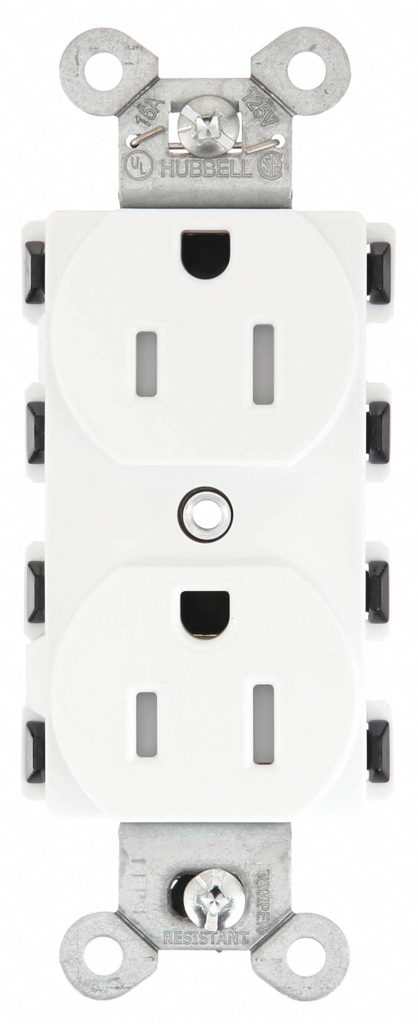 RECEPTACLE, DUPLEX, WHITE, 5-15R, 15 A, 125V AC, 2 POLE/3 WIRE, MODULAR WIRING