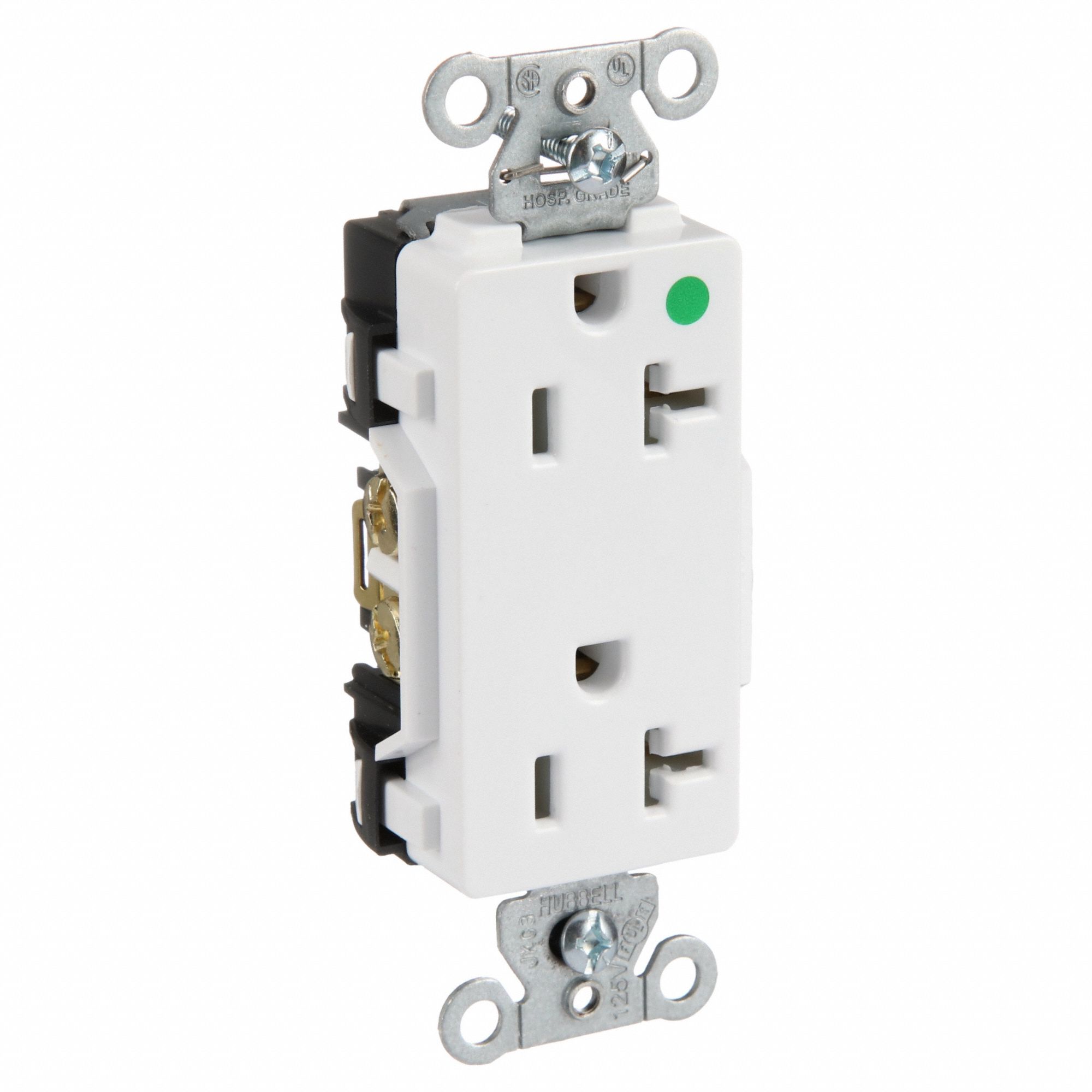 RECEPTACLE, DECORATOR DUPLEX, 5-20R, 20 A, 125V AC, WHITE, 2 POLE/3 WIRE POLES AND WIRES