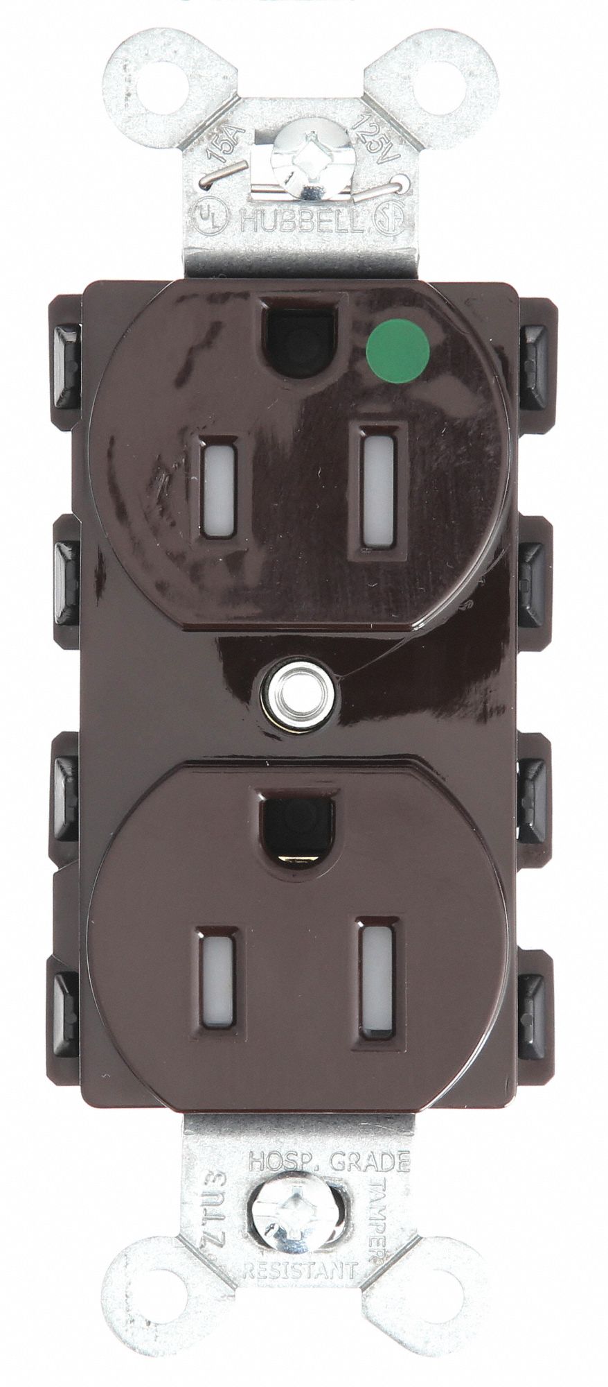 Receptacle: Duplex, 5-15R, 15 A, 125V AC, Brown, 2 Pole / 3 Wire Poles & Wires, Gen Purpose