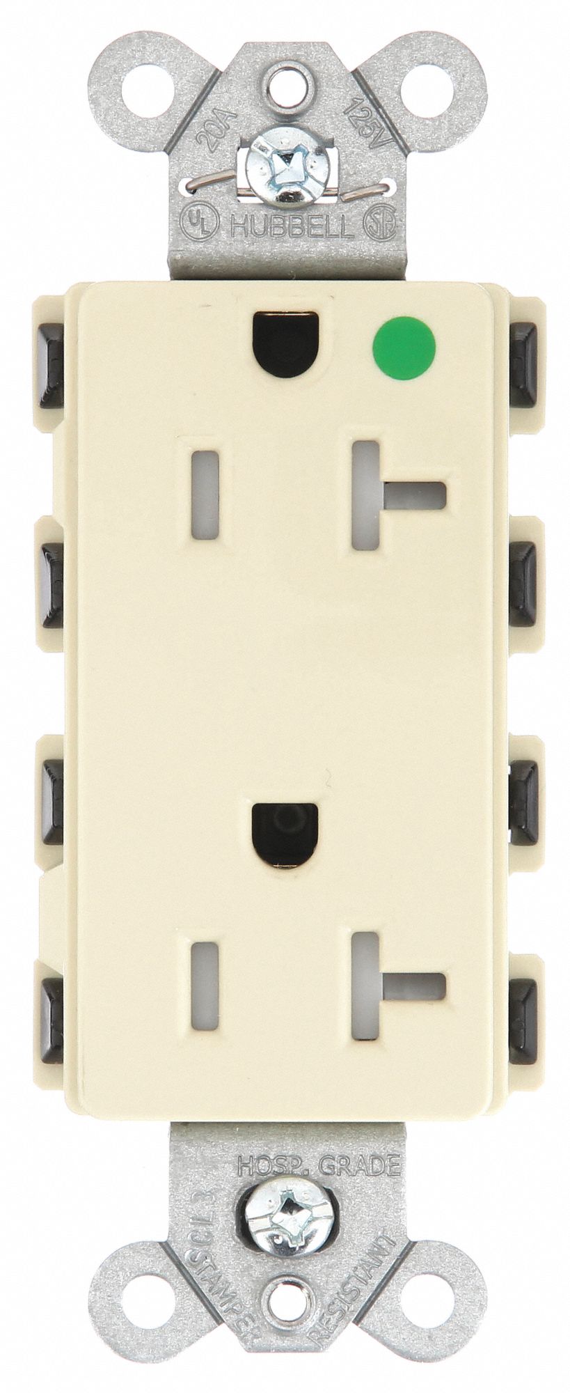 Receptacle: Decorator Duplex, 5-20R, 20 A, 125V AC, Ivory, 2 Pole / 3 Wire Poles & Wires