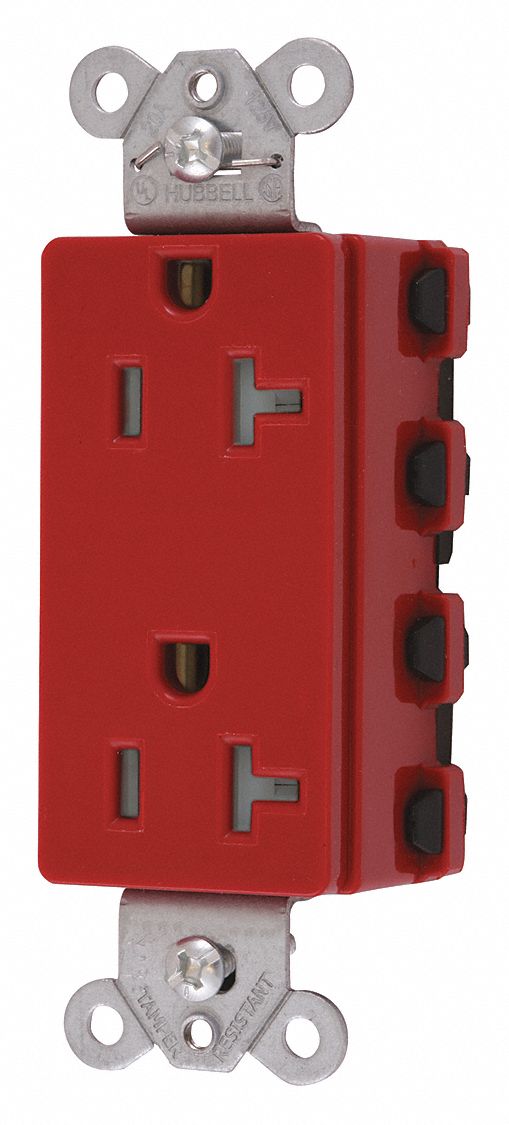 Receptacle: Decorator Duplex, 5-20R, 20 A, 125V AC, Red, 2 Pole / 3 Wire Poles & Wires