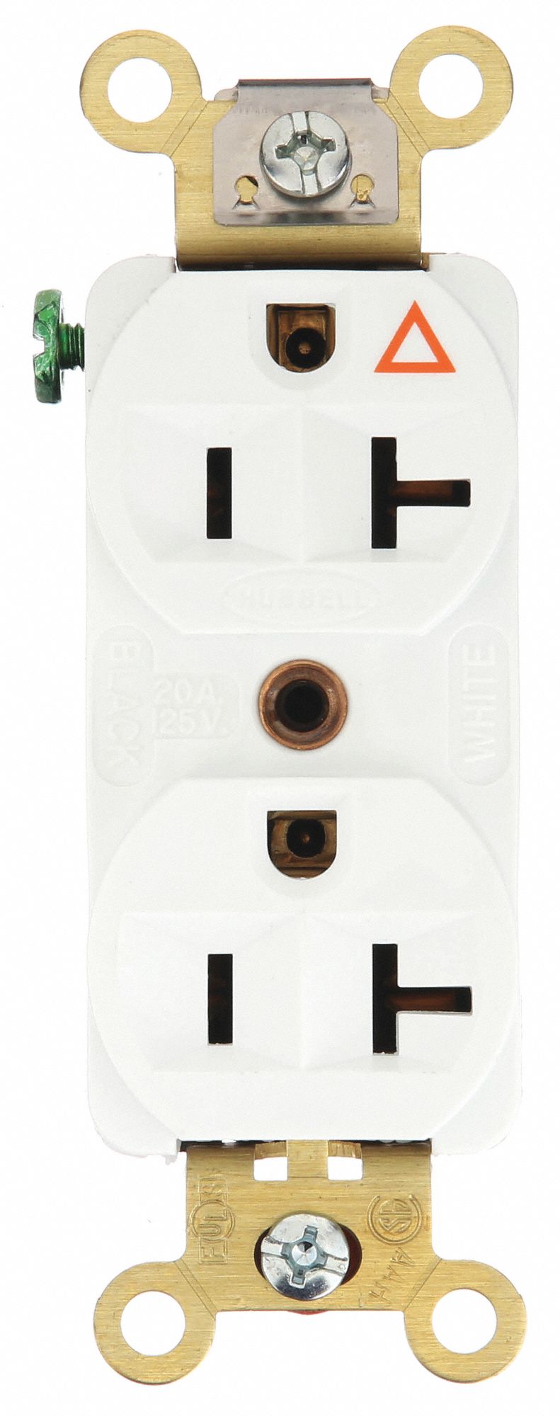 RECEPTACLE, DUPLEX, 5-20R, 125V AC, 20 A, WHITE, 2 POLE/3 WIRE, SCREW TERMINALS