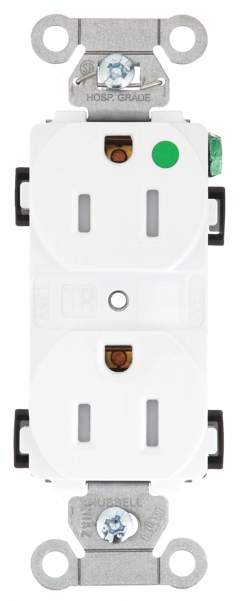 RECEPTACLE, DUPLEX, 5-15R, 15 A, 125V AC, WHITE, 2 POLE/3 WIRE POLES AND WIRES