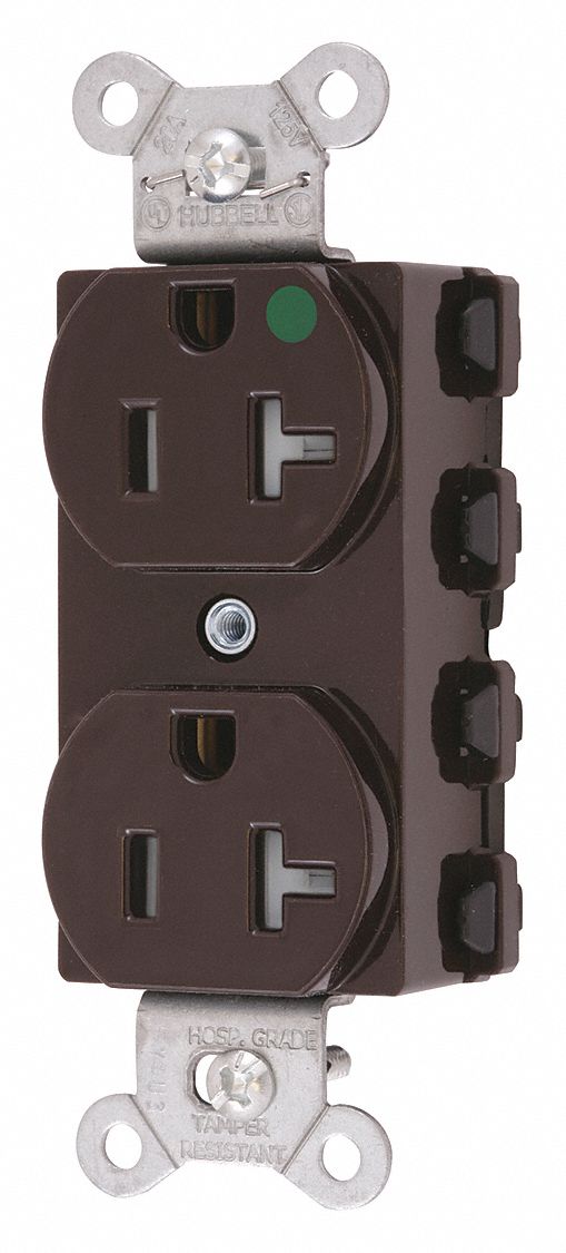 HUBBELL Receptacle Commercial, Std Duplex, Flush Mount, 20 A, 125V AC