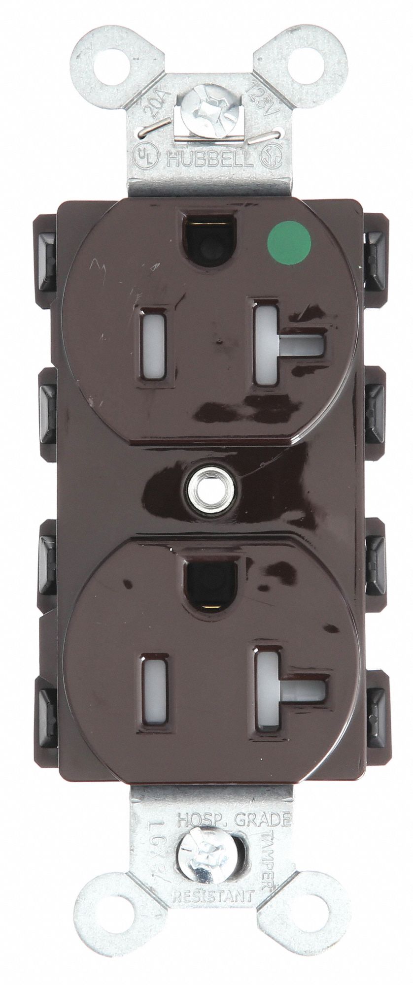 Receptacle: Duplex, 5-20R, 20 A, 125V AC, Brown, 2 Pole / 3 Wire Poles & Wires, Gen Purpose