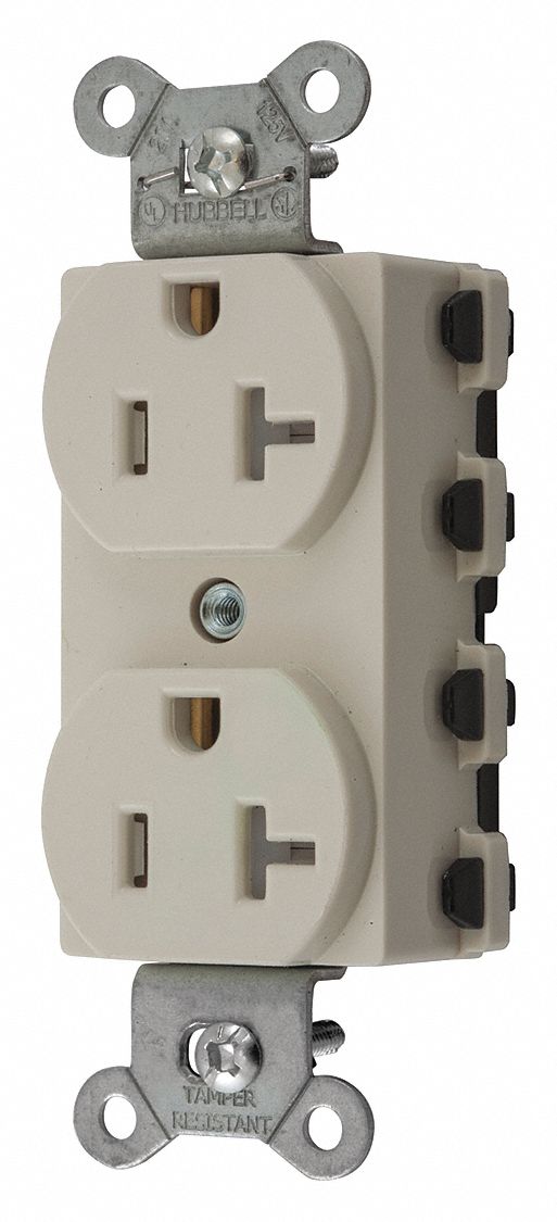 Receptacle: Duplex, Light Almond, 5-20R, 20 A, 125V AC, 2 Pole / 3 Wire, Modular Wiring