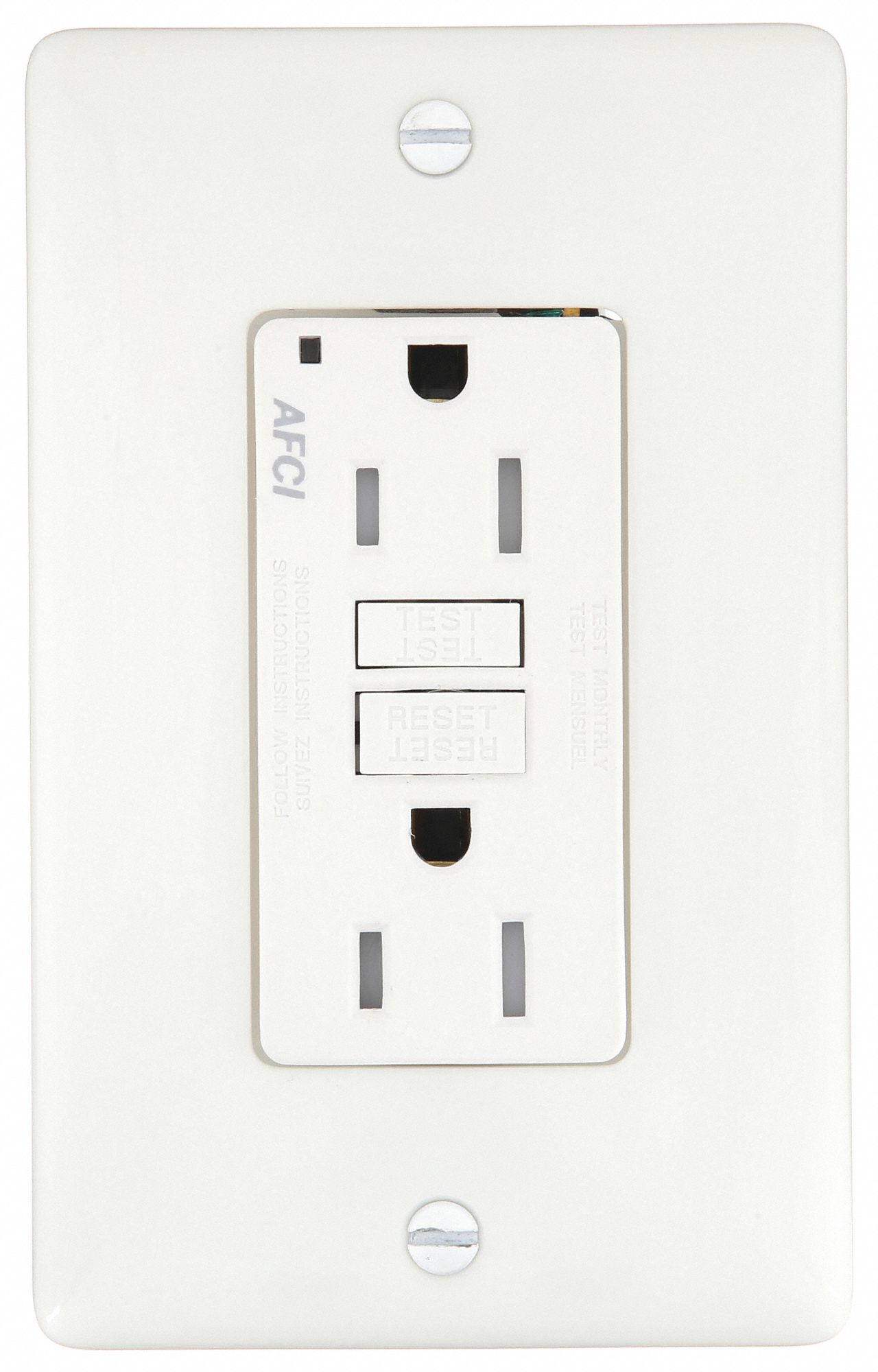 Receptacle: Duplex, White, 5-15R, 15 A, 125V AC, 2 Pole / 3 Wire, Screw Terminals, Gen Use