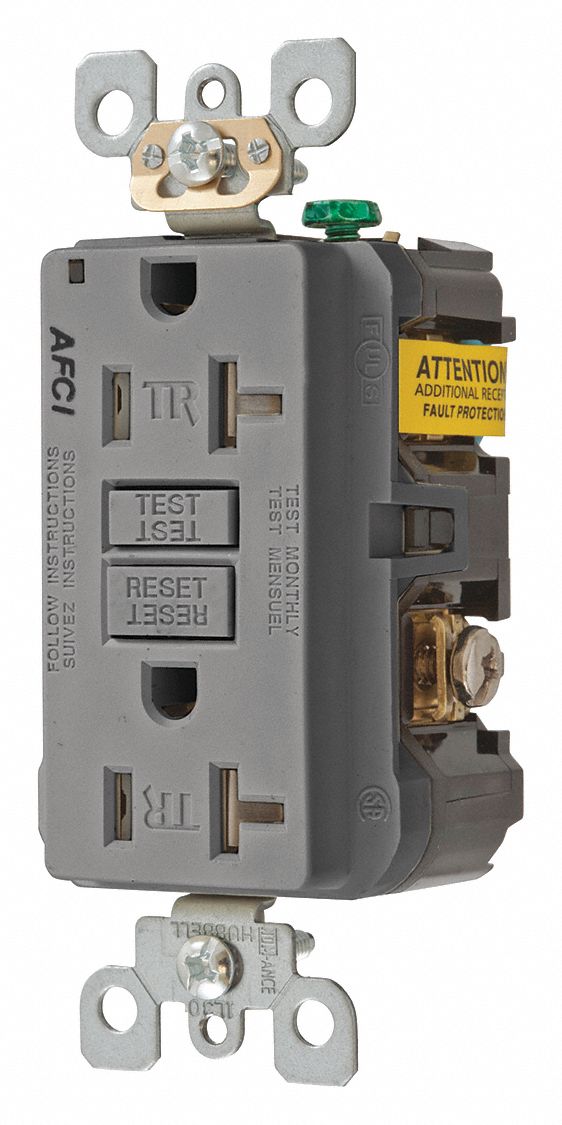 Receptacle: Duplex, Gray, 5-20R, 20 A, 125V AC, 2 Pole / 3 Wire, Screw Terminals, Gen Use