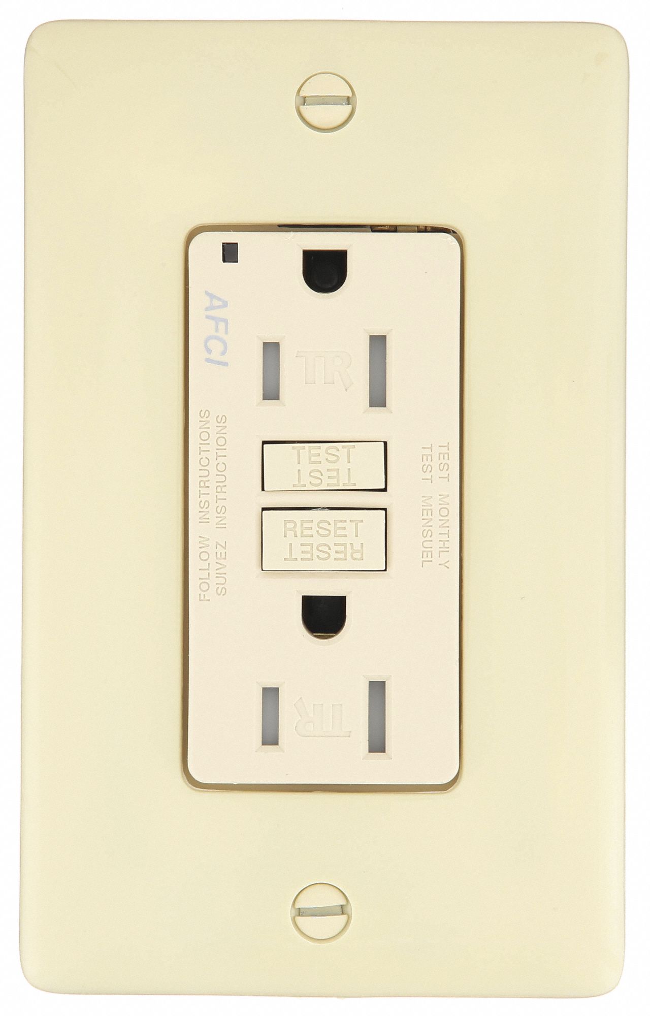 Receptacle: Duplex, Ivory, 5-15R, 15 A, 125V AC, 2 Pole / 3 Wire, Screw Terminals, Gen Use
