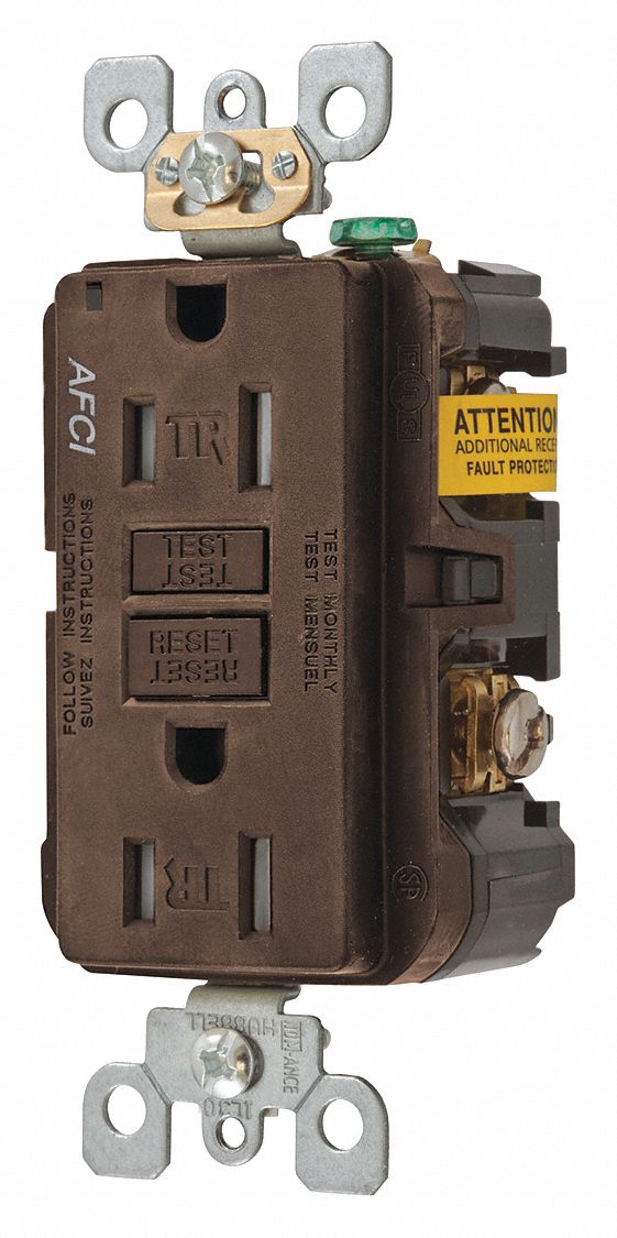 Receptacle: Duplex, Brown, 5-15R, 15 A, 125V AC, 2 Pole / 3 Wire, Screw Terminals, Gen Use