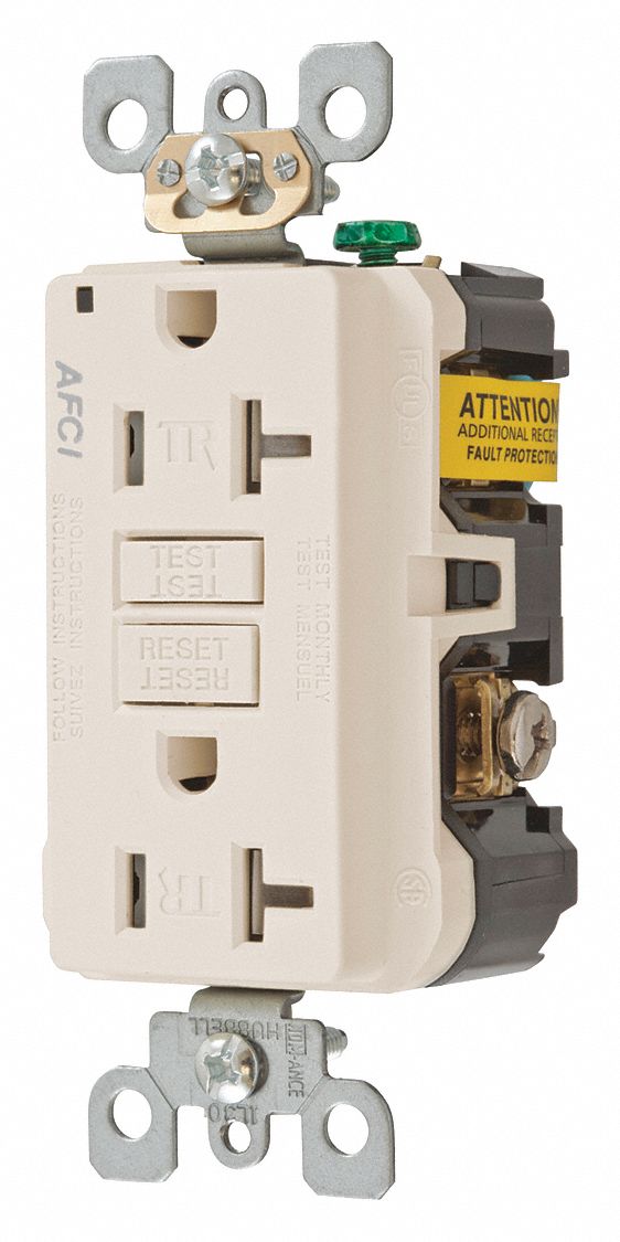 Receptacle: Duplex, Light Almond, 5-20R, 20 A, 125V AC, 2 Pole / 3 Wire, Screw Terminals