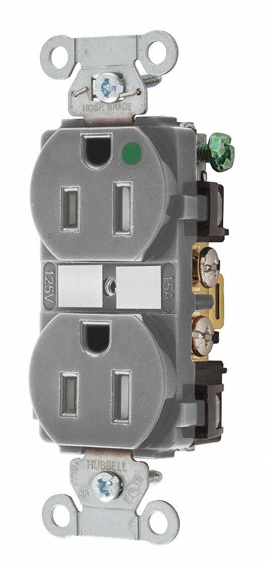 HUBBELL-PRO HOSP,DBL,15A/125V,INV,GR