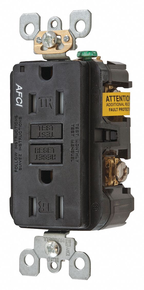 Receptacle: Duplex, Black, 5-15R, 15 A, 125V AC, 2 Pole / 3 Wire, Screw Terminals, Gen Use