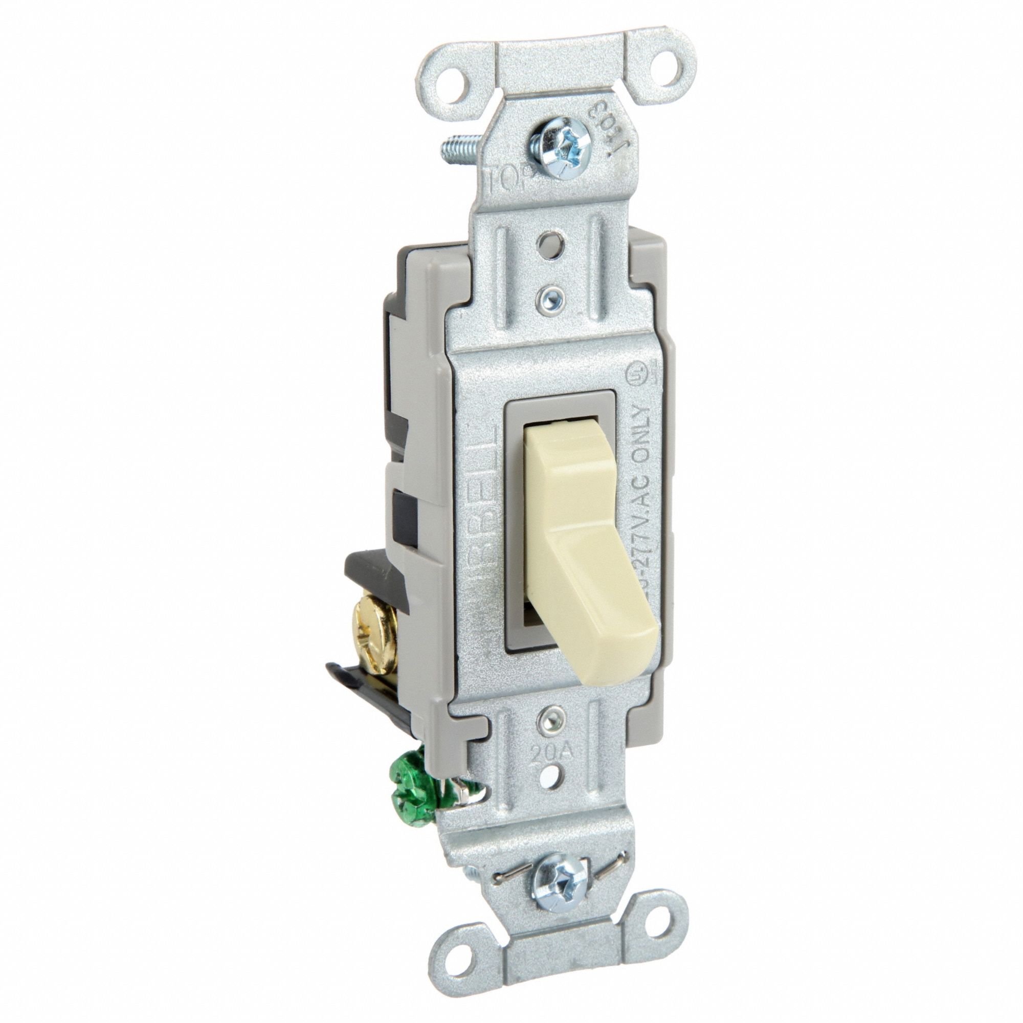 Wall Switch: Toggle Switch, 3-Way, Ivory, 20 A, 120/277V AC, Screw Terminals
