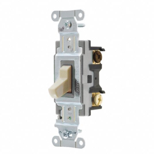 HUBBELL Wall Switch Toggle Switch, 3Way, Ivory, 20 A, Screw Terminals