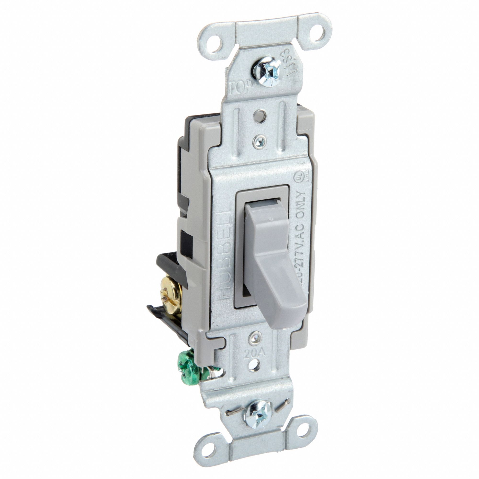 Wall Switch, Gray, 20 A;Back; Side, 3-Way