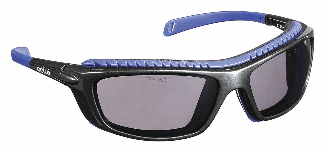 Safety Glasses: Gray Lens Color, Full-Frame, Anti-Fog/Platinum/Scratch-Resistant