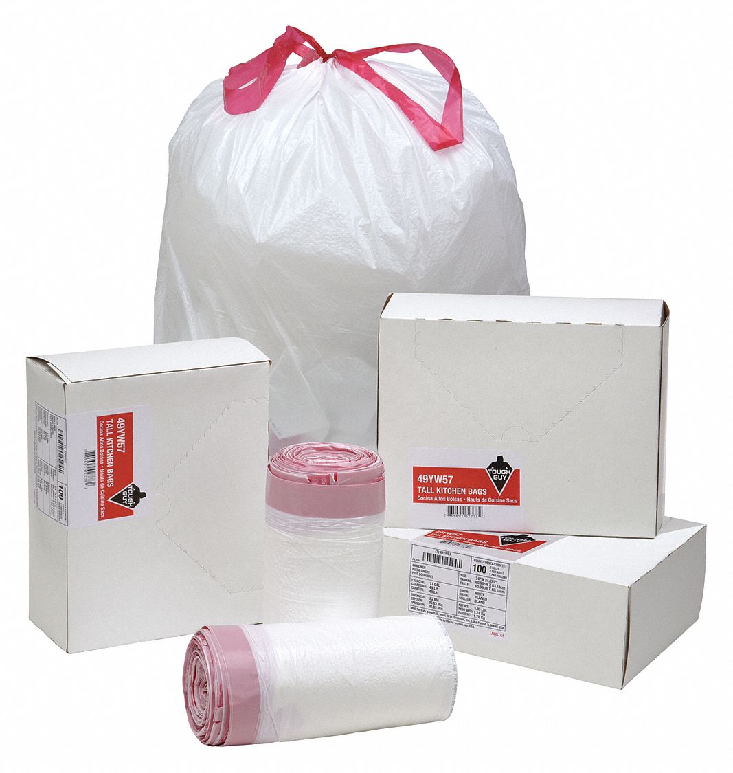 GRAINGER DRAWSTRING BAGS,13 GAL.,0.82 MIL,PK100 Trash Bags WWG49YW57 49YW57 Grainger, Canada