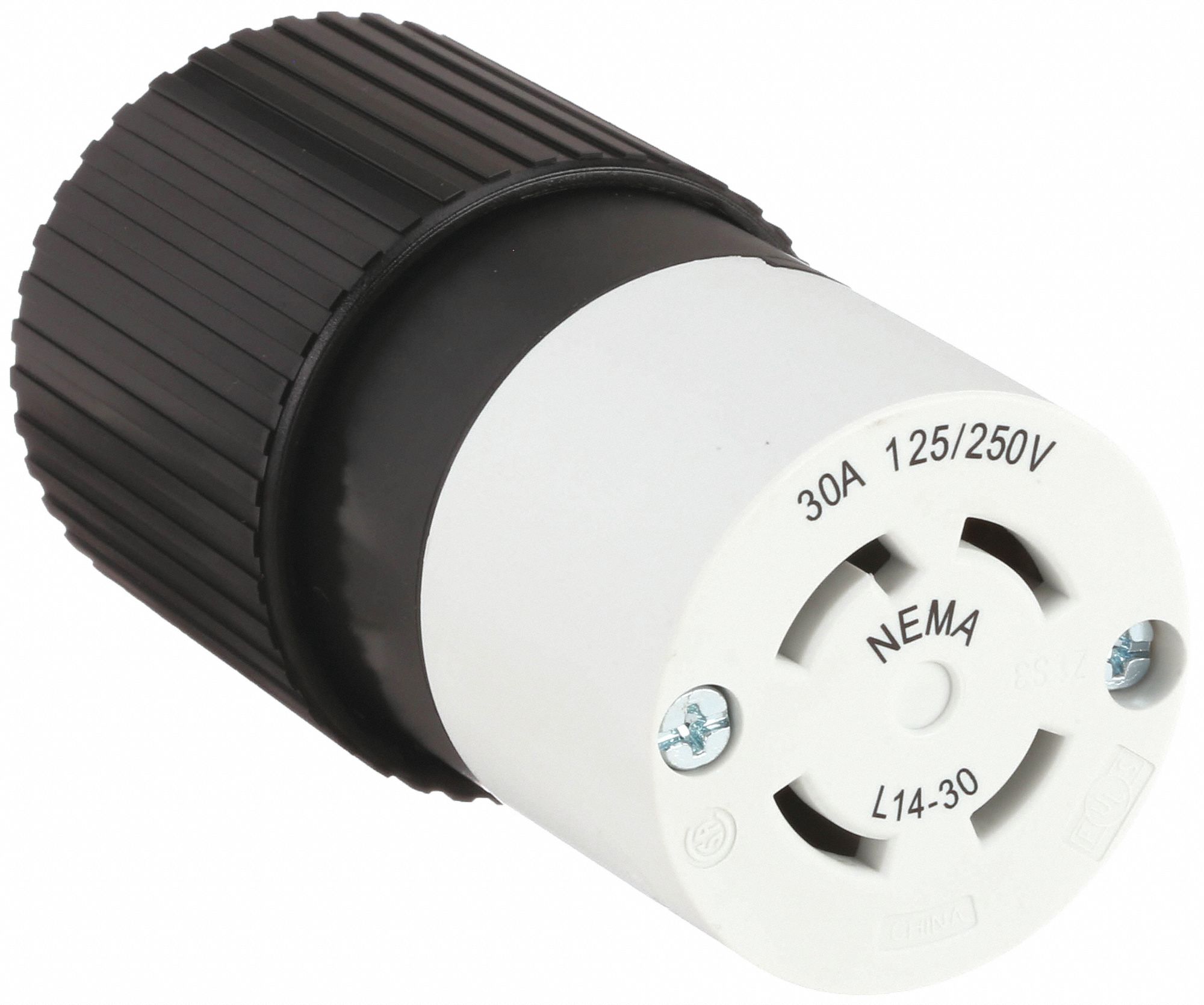 Locking Connector: L14-30R, 30 A, 125/250V AC, 3 Poles, Black/White, Screw Terminals