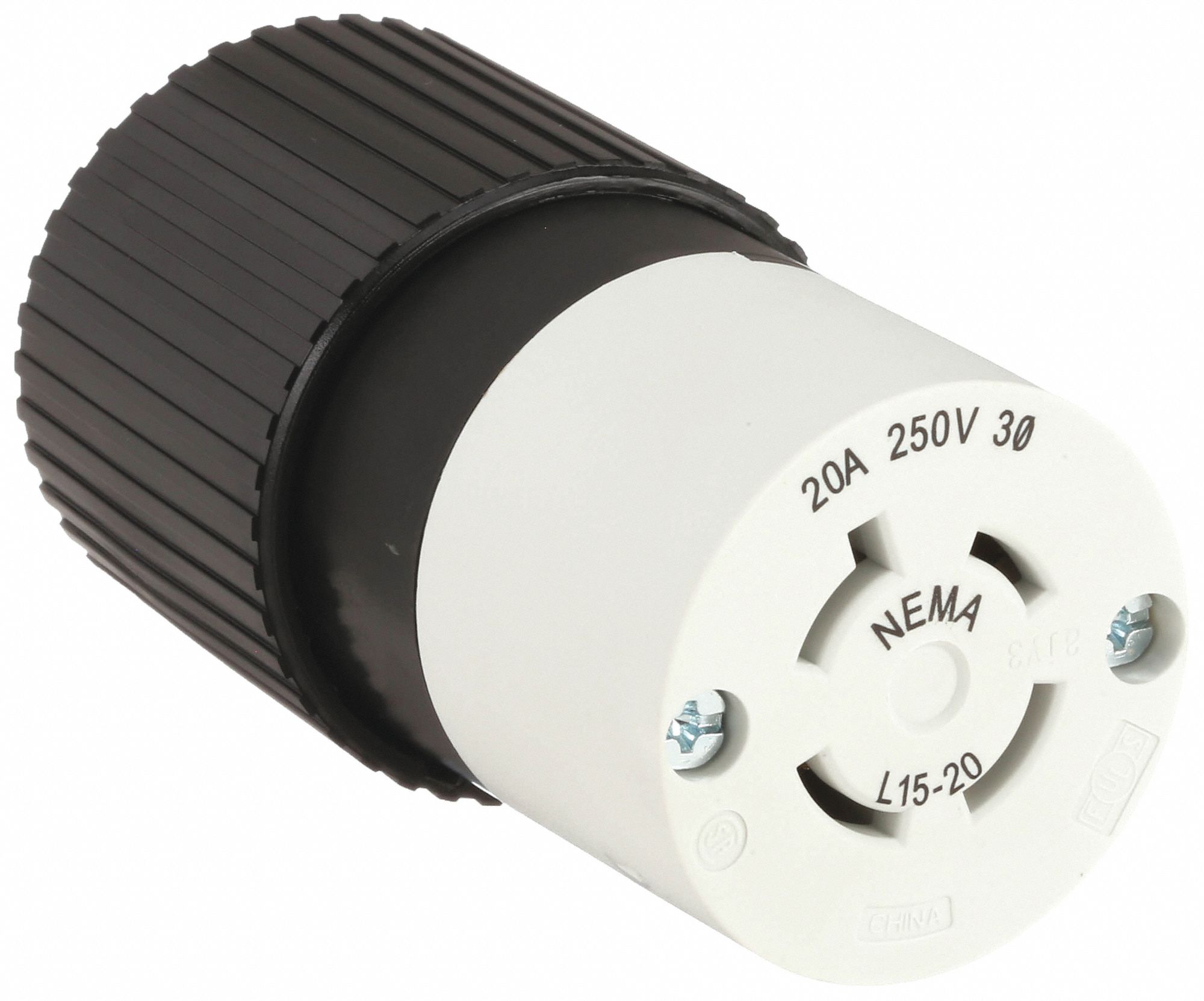 LOCKING CONNECTOR,BLACK/WHT,250V AC,20 A