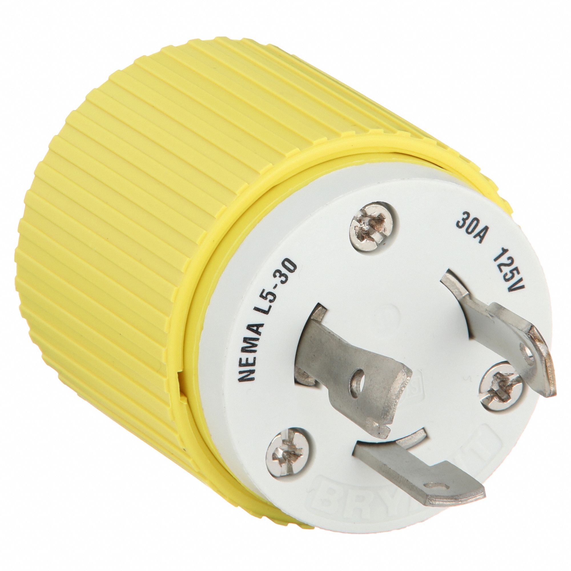 Locking Plug: L5-30P, 125V AC, 30 A, 2 Poles, White/Yellow, Screw Terminals