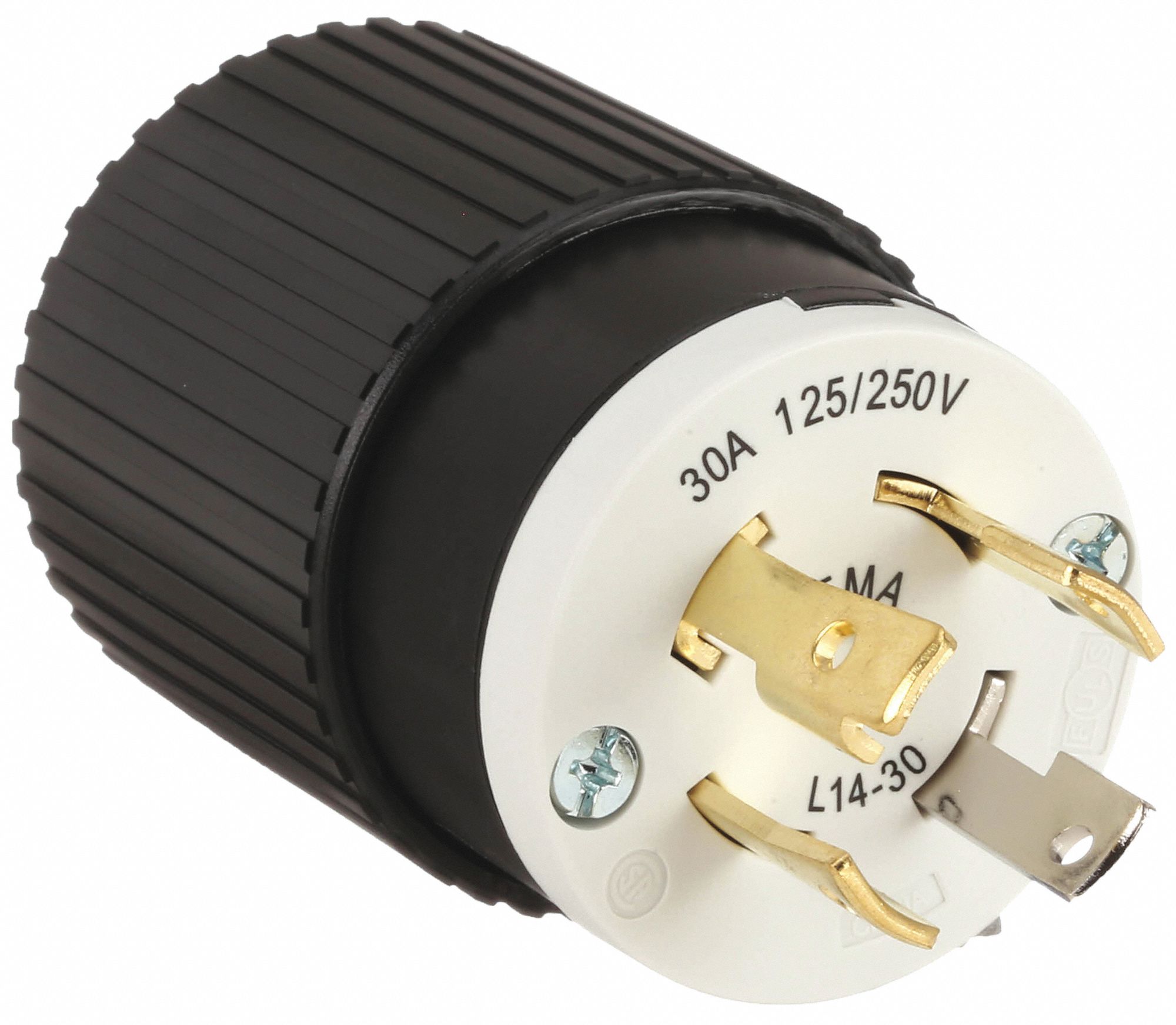 Locking Plug: L14-30P, 125/250V AC, 30 A, 3 Poles, Black/White, Screw Terminals