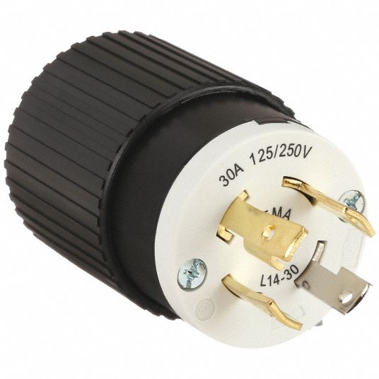 Locking Plug: L14-30P, 125/250V AC, 30 A, 3 Poles, Black/White, Screw  Terminals