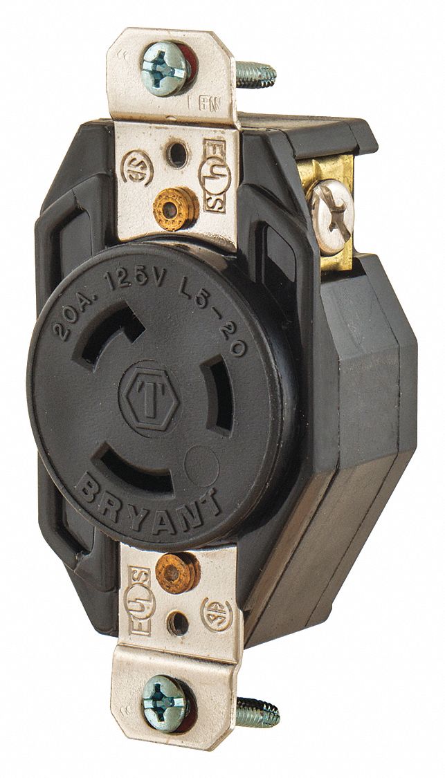 LOCKING RECEPTACLE,BLK,125V AC,1 HP,20 A