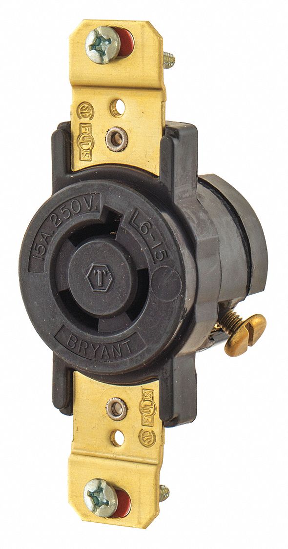 LOCKING RECEPTACLE,BLK,250V AC,1.5 HP