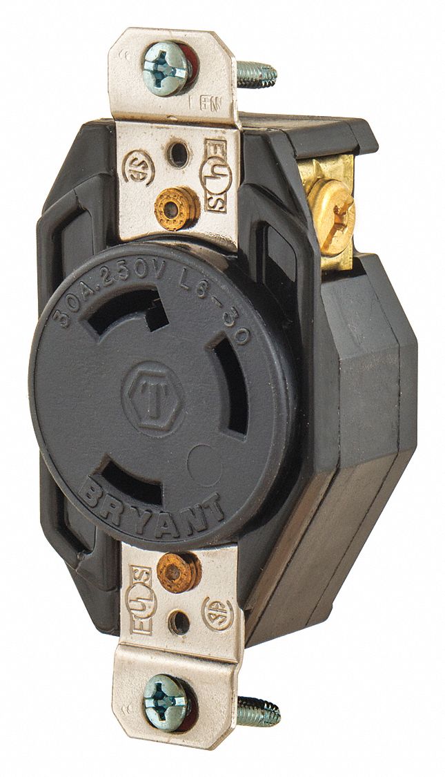LOCKING RECEPTACLE,BLK,250V AC,2 HP,30 A