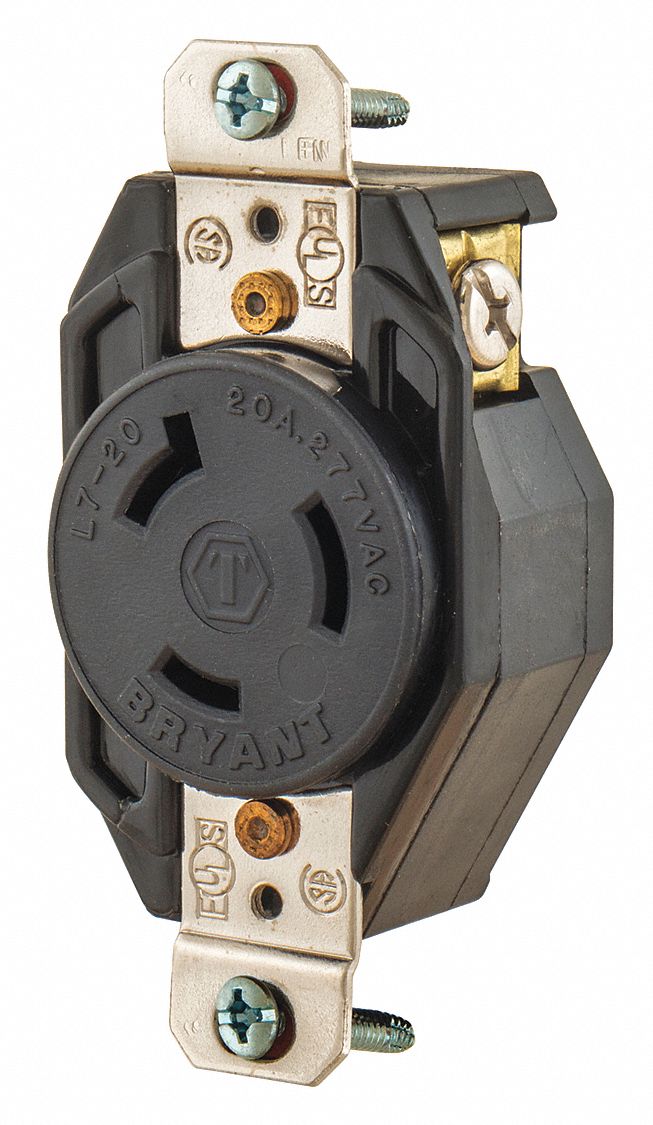LOCKING RECEPTACLE,BLK,277V AC,2 HP,20 A